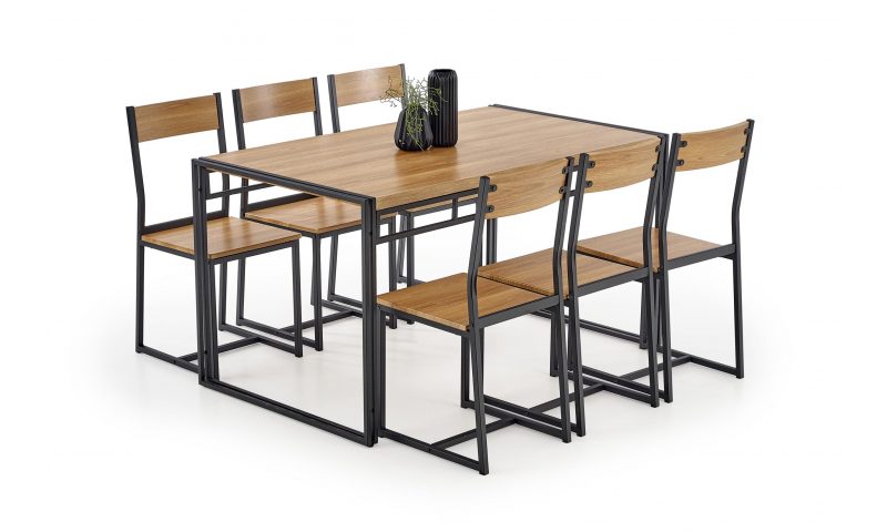 bolivar zestaw stołowy stół i 6 krzeseł dąb złoty czarny zhs-001