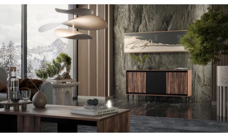 ŁHA-147 komoda orzechowy / czarny, nogi: czarny - obrazek 3