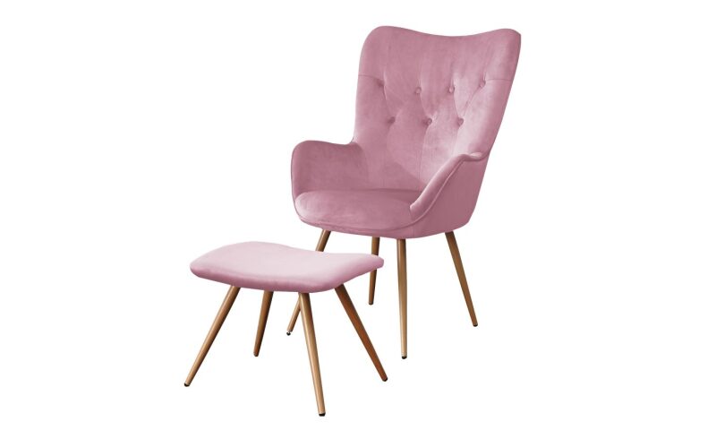 LC-022 Fotel velvet + podnóżek (różowy)
