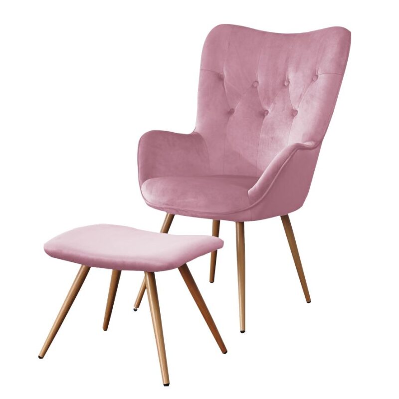 LC-022 Fotel velvet + podnóżek (różowy)