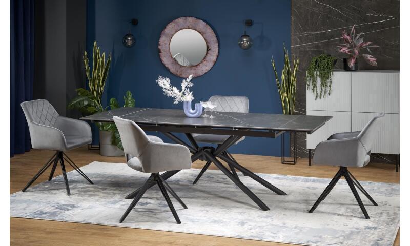 ŁHA-076 stół rozkładany, blat - czarny marmur, nogi - czarny - obrazek 4