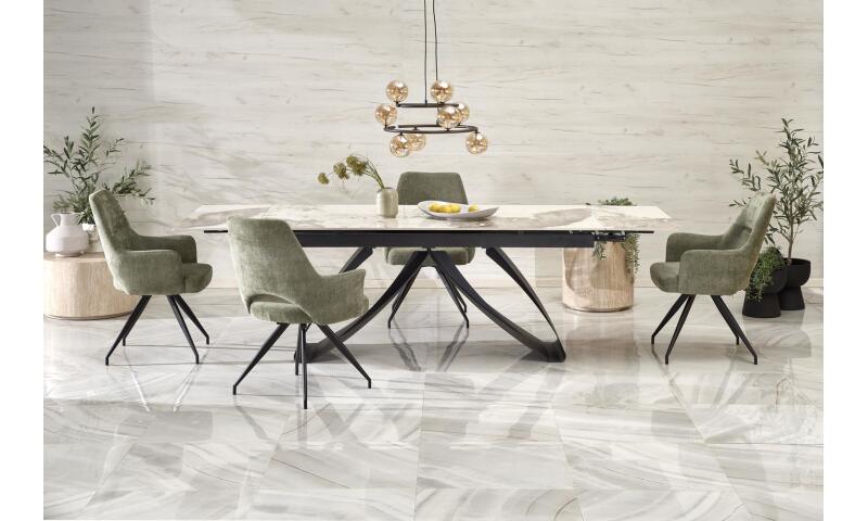 ŁHA-022 stół rozkładany, blat - biały marmur, nogi - czarny - obrazek 4