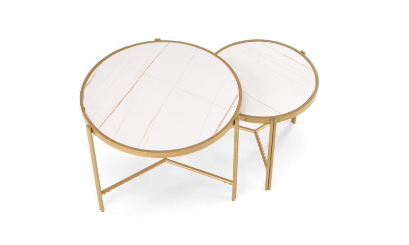 MHW-087 zestaw 2 ław, biały marmur / złoty - obrazek 3