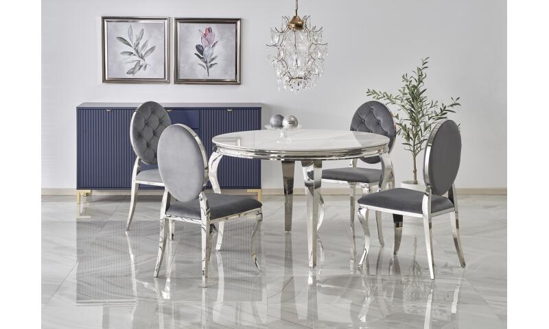 ŁHA-066 stół okrągły blat - biały marmur, nogi - srebrny - obrazek 3