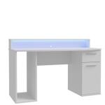 Białe biurko gamingowe 140 cm z oświetleniem RGB alfb-03