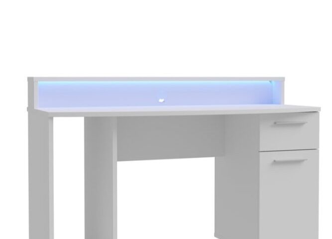 Białe biurko gamingowe 140 cm z oświetleniem RGB alfb-03
