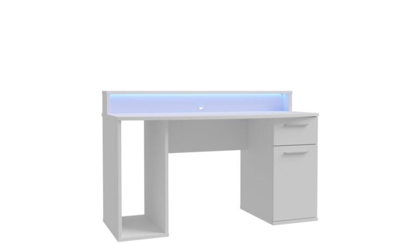 Białe biurko gamingowe 140 cm z oświetleniem RGB alfb-03