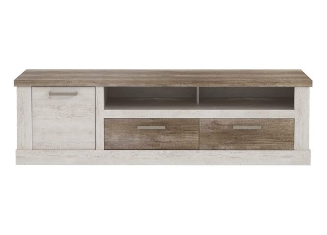 Szafka RTV z szufladami 180 cm DURO Pinia Biała/Dąb Antyczny Indeks: DURT231L-T75 DMFR-18 DAMIAN szafka RTV