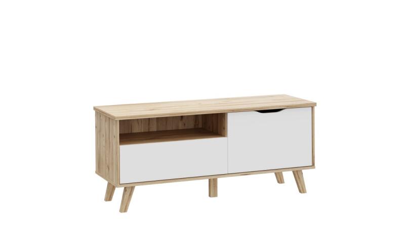 Szafka RTV 125 cm VANKKA Deska Dębowa/Biały wafr-01