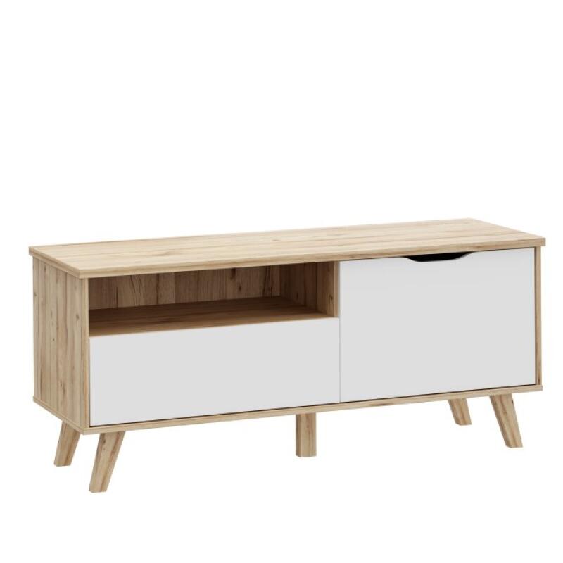 Szafka RTV 125 cm VANKKA Deska Dębowa/Biały wafr-01