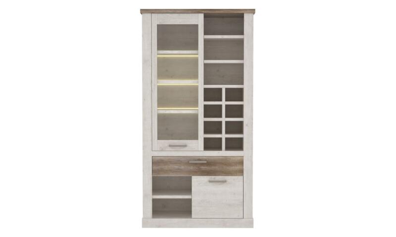 Witryna 110 cm DURO Pinia Biała/Dąb Antyczny Indeks: DURV821L-T75 DMFW-17 DAMIAN witryna
