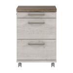 Opis Ważniejsze dokumenty z łatwością mogą być przechowywane w kontenerze biurowym z zamkiem. Kontenerek z tej kolekcji posiada trzy szuflady, które zapewnią dużo miejsca do przechowywania wszystkich niezbędnych akcesoriów biurowych oraz idealnie zmieści się pod biurkami z tej samej kolekcji. Dekor Pinia Biała idealnie kontrastuje z dekorem Dębu Antycznego podkreślając lekkość i nowoczesność mebla Dekory odwzorowujące naturalne usłojenie drewna nadadzą pomieszczeniu nuty elegancji i stylu Masywne uchwyty z metalu w kolorze nikiel mat nadają kontenerowi szykownego wykończenia Klasyczne nóżki zamienione na kółka zapewnią łatwe przesuwanie mebla w zależności od potrzeb bez rysowania podłogi Mebel wyposażony w odporne na uszkodzenia obrzeże ABS Maksymalne obciążenie blatu do 10 kg Maksymalne obciążenie węższej szuflady do 3 kg, dwóch większych do 5 kg Kontener wykonany z wysokiej jakości płyty wiórowej Szczegóły produktu Informacje logistyczne Instrukcje montażu i karty bezpieczeństwa produktu Kontener z zamkiem Indeks: DURC012-T75 DMFK-27 DAMIAN kontener z zamkiem