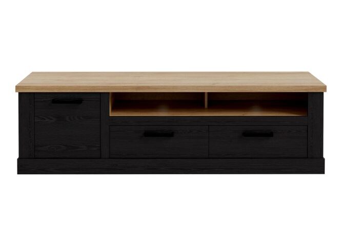 Opis Szafka RTV DURO sprawdzi się w kązdym salonie, zwłaszcza prawdziwego gamera. Dzięki szafce pod telewizor wydzielisz strefę rozrywki w Twoim mieszkaniu. Dzięki szufladom i szafce możesz przechowywać ładowarki, pady i baterie. Otwarta przestrzeń jest doskonała na konsolę czy dekoder. Na blacie możesz ustawić telewizor, a jeżeli zdecydujesz się go zawiesić nad szafką, to blat możesz przeznaczyć na dekoracje. Ustaw szafkę DURO w towarzystwie innych mebli z kolekcji i ciesz się spójną aranżacją salonu. Szafkę RTV o wymiarach 139,6 cm szerokości, 52 cm wysokości oraz 52 cm głębokości możesz ustawić nawet w niewielkim pomieszczeniu Ciemny dekor Dąb Cabezone połączono z dekorem dębu Maksymalne obciążenie blatu do 40 kg Maksymalne obciążenie szuflady do 3 kg Maksymalne obciążenie półek do 15 kg Wybrane elementy mebla wzmocnione obrzezem ABS Szczegóły produktu Informacje logistyczne Instrukcje montażu i karty bezpieczeństwa produktu Szafka RTV z szufladami 180 cm DURO Dąb Riviera/Dąb Cabezone Indeks: DURT231L-M954 DMFR-18 DAMIAN szafka RTV dąb Cabezone