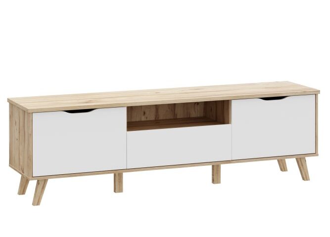 Szafka RTV 180 cm VANKKA Deska Dębowa/Biały wafr-02