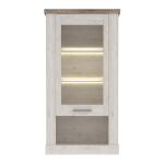 Opis Witryna wisząca w dekorze Pinia Biała i Dąb Antyczny jest świetnym dopełnieniem wnętrza. Mebel ten posiada przeszklone drzwiczki, na półkach można wyeksponować swoje ulubione książki lub pamiątki. Wysokiej jakości płyta wiórowa Dekor Pinia Biała idealnie kontrastuje z dekorem Dębu Antycznego podkreślając lekkość i nowoczesność mebla Uchwyt z metalu w kolorze matowy nikiel Szkło hartowane transparentne Posiada obrzeże ABS odporne na uszkodzenia Wymagany montaż do ściany (okucia w zestawie) Istnieje możliwość dodania oświetlenia w witrynie Łatwa w czyszczeniu powierzchnia Szczegóły produktu Informacje logistyczne Instrukcje montażu i karty bezpieczeństwa produktu Witryna wisząca L/P Indeks: DURH111-T75 DMFW-14 DAMIAN witryna wisząca