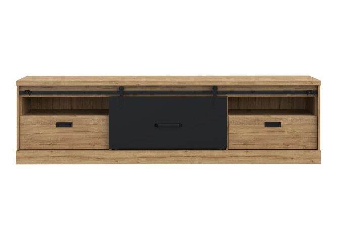 Szafka RTV z szufladami 200 cm KASZIMIRO Dąb Waterford/Czarny Indeks: KZMT231-M328 KOFR-08 KONRAD szafka RTV