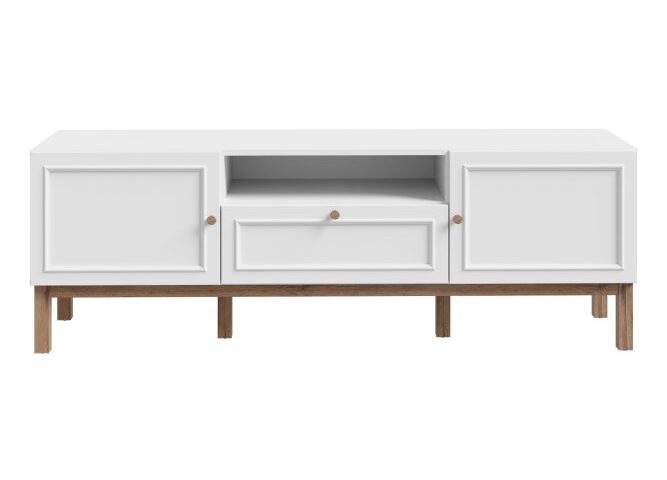 Opis Szafka RTV z kolekcji PENKRIDGE będzie podstawą strefy rozrywki w Twoim salonie. Na blacie możesz ustawić telewizor o wielkości do 70 cali. 2 szafki, 1 szuflada i 1 wnęka otwarta pomogą w komfortowym przechowywaniu sprzętu RTV. Natomiast otwory w tylnej ścianie szafki umożliwią łatwą organizację kabli. Wymiary: szerokość 159,6 cm, wysokość 53,4 cm, głębokość 41,7 cm Szafka RTV wykonana w połączeniu dekorów: Secret Grey / Dąb Szlachetny Szuflada osadzona na prowadnicach z pełnym wysuwem Komodę pod telewizor możesz dodatkowo uzupełnić o oświetlenie LED Stylowymi akcentami są drewniane uchwyty w formie gałek oraz cienkie ramki na frontach, przypominające sztukaterię Komfort użytkowania zapewnia system cichego domyku Wybrane elementy mebla zabezpiecza odporne na uszkodzenia obrzeże ABS Maksymalne obciążenie blatu do 40 kg Maksymalne obciążenie szuflady do 5 kg Szczegóły produktu Informacje logistyczne Instrukcje montażu i karty bezpieczeństwa produktu Szafka RTV 160 cm PENKRIDGE Secret Grey/Dąb Szlachetny Indeks: PKDT131-M848 PAFR-01 PAWEŁ szafka RTV