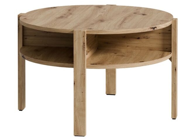 Opis Stolik w dekorze Dąb Artisan, imitujący naturalne słoje drewna, dzięki swojemu prostemu stylowi będzie idealnie pasował do salonu oraz pokoju dziennego. Dodatkowe dolne półki to funkcjonalna przestrzeń do przechowywania książek lub niezbędnych rzeczy. Stolik dzięki swej prostej budowie wniesie do pomieszczenia uczucie schludności oraz ciepła. Wysokiej jakości płyta wiórowa Maksymalne obciążenie blatu do 40 kg Blat stolika w kształcie koła Nóżki rodzaju ślizgacz Posiada obrzeże ABS odporne na uszkodzenia Łatwa w czyszczeniu powierzchnia Łatwy montaż Szczegóły produktu Informacje logistyczne Instrukcje montażu i karty bezpieczeństwa produktu Stolik kawowy Indeks: CFTT5024-D78 BGFS-09 BOGDAN stolik