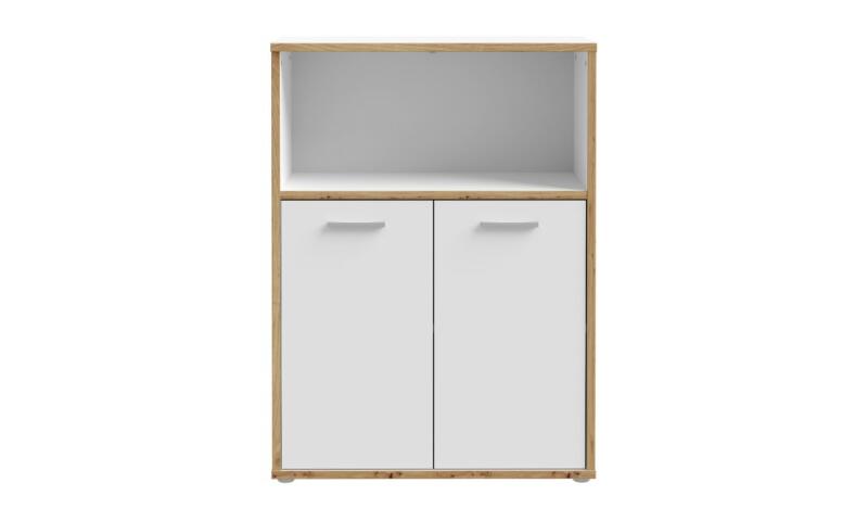 Niski regał z drzwiczkami 90 cm KEFLAVIK Biały/Dąb Artisan Indeks: KFLR321-C881 KLFR-06 KLAUDIA regał dąb Artisan