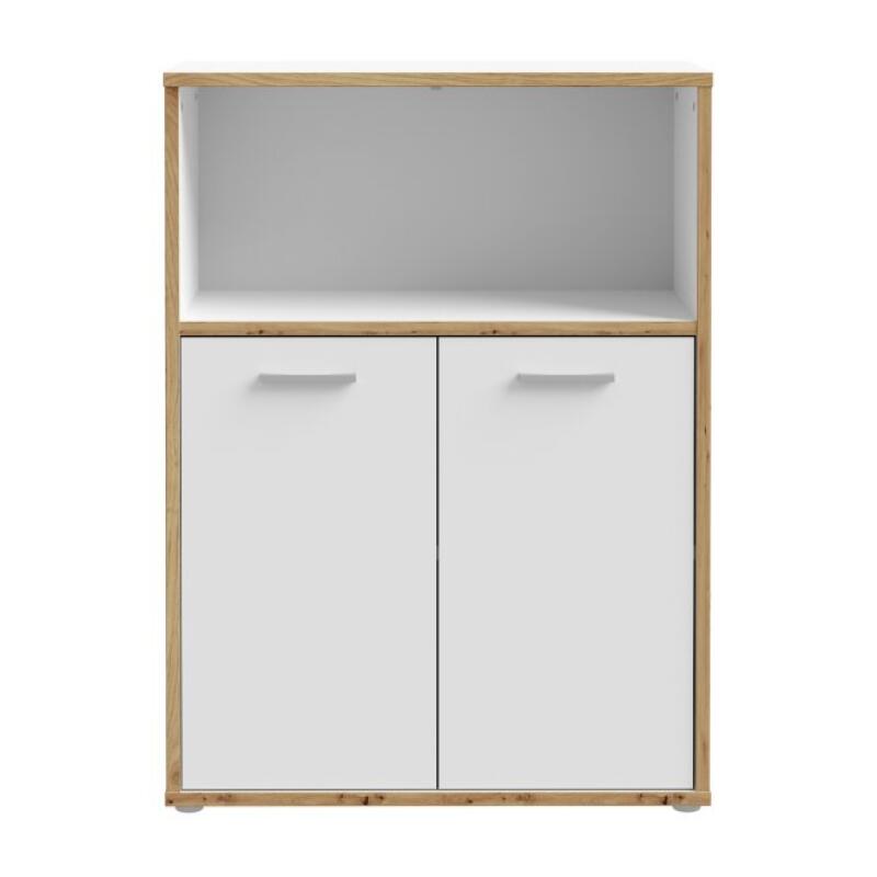 Niski regał z drzwiczkami 90 cm KEFLAVIK Biały/Dąb Artisan Indeks: KFLR321-C881 KLFR-06 KLAUDIA regał dąb Artisan