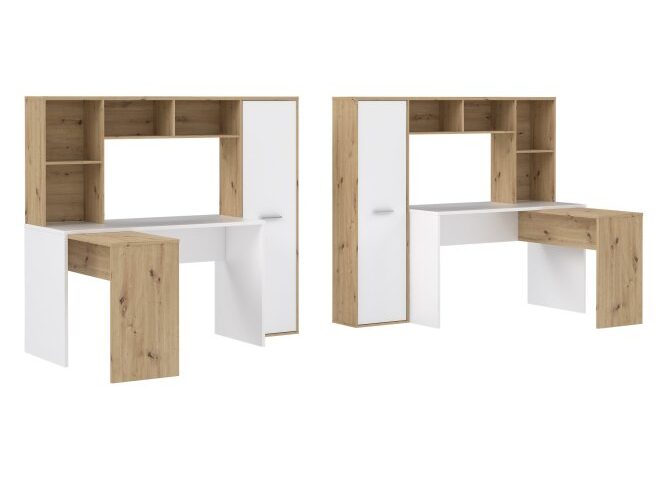 Biurko narożne z regałem Biały/Dąb Artisan Indeks: ERBB541-C979 nofb-02