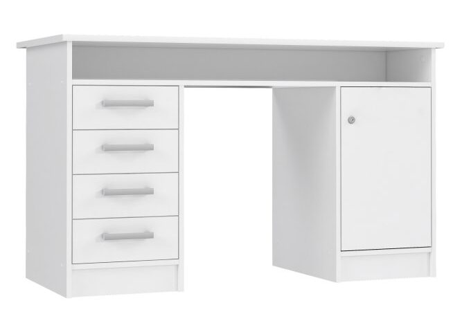 Białe biurko 125x55 cm z 4 szufladami i zamykaną szafką na klucz Indeks: MT931-120 nofb-06