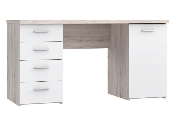 Biurko 145x60 cm z 4 szufladami i szafką Biały/Dąb Piaskowy Indeks: MT926-T19 nofb-05