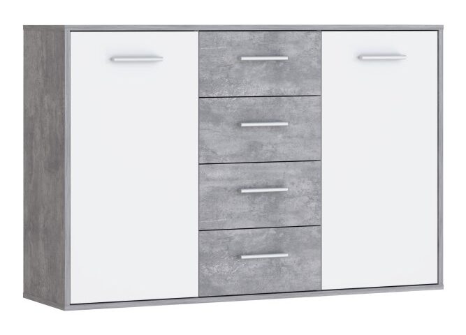 Komoda 120 cm ANTUZA Biały/Beton Jasnoszary aefk-02