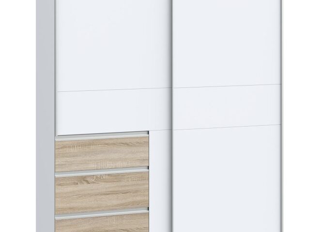Szafa przesuwna 170 cm z szufladami WINN 2 Biały/Dąb Sonoma Indeks: W2QS823E9-C854 WOFS-09 WIOLA szafa dąb Sonoma