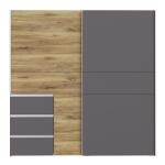 Szafa przesuwna 200 cm z szufladami WINN 2 Dąb Flagstaff Jasny/Grafit Indeks: W2QS323E71-M629 WOFS-05 WIOLA szafa dąb Flagstaff jasny