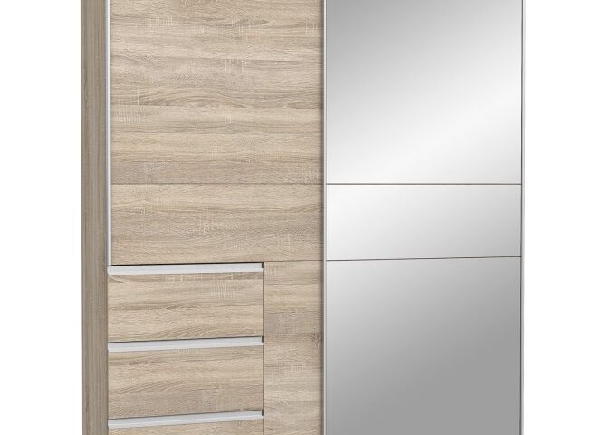 Szafa przesuwna z lustrem i szufladami 170 cm WINN 2 Dąb Sonoma Indeks: W2QS8233S-D30F WOFS-07 WIOLA szafa dąb Sonoma