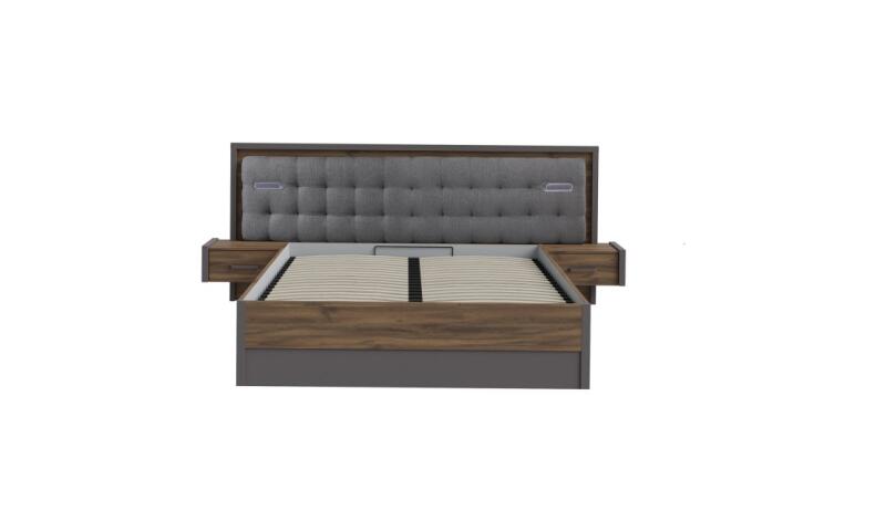 Łóżko z pojemnikiem, oświetleniem i szafkami nocnymi 160x200 cm PEMBURY Dąb Justus/Grafit Indeks: DLCL5162B-M778 PUFŁ-07 PAULINA stelaż łóżka + szafki nocne