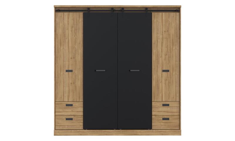 Szafa przesuwna 200 cm z szufladami KASZIMIRO Dąb Waterford/Czarny Indeks: KZMS944-M328 KOFS-17 KONRAD szafa