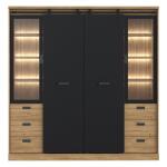 Szafa przesuwna 200 cm z szufladami i oświetleniem KASZIMIRO Dąb Waterford/Czarny Indeks: KZMS9411B-M328 KOFS-16 KONRAD szafa