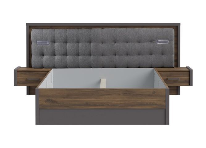 Łóżko z oświetleniem i szafkami nocnymi 140x200 cm PEMBURY Dąb Justus/Grafit Indeks: DLCL4142B-M778 PUFŁ-03 PAULINA stelaż łóżka + szafki nocne