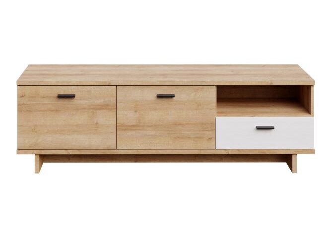 Opis Szafka RTV z kolekcji CHESAPEAKE będzie podstawą strefy rozrywki w Twoim salonie. Na blacie możesz ustawić telewizor o wielkości do 65 cali. 2 szafki, 1 szuflada i 1 wnęka otwarta pomogą w komfortowym przechowywaniu sprzętu RTV. Natomiast otwory w tylnej ścianie szafki umożliwią łatwą organizację kabli. Wymiary: szerokość 149,6 cm, wysokość 47,3 cm, głębokość 41,3 cm Szafka RTV wykonana w połączeniu dekorów: Dąb Riviera / Dąb Śnieżny Maksymalne obciążenie blatu do 40 kg Maksymalne obciążenie szuflady do 3 kg Szuflada osadzona na prowadnicach kulkowych Szczegóły produktu Informacje logistyczne Instrukcje montażu i karty bezpieczeństwa produktu Szafka RTV 150 cm CHESAPEAKE Dąb Riviera/Dąb Śnieżny Indeks: BEAT132-M586 CHFR-02 CHOPIN szafka RTV