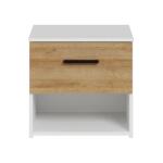 Opis Szafka nocna WAKATIPU to niewielki dodatek do sypialni, który może odmienić jej funkcjonalność. Podzielona na część z szufladą oraz otwartą przestrzeń tworzy miejsce na przechowywanie drobiazgów, takich jak leki, kosmetyki i książkę.Na blacie znajdzie się miejsce na telefon, budzik i lapkę nocną. Ustaw szafkę nocna WAKATIPU w towarzystwie innych mebli z kolekcji i stwórz spójną zabudowę sypialni. Mebel ma wymiary 45,4 cm szerokości, 44 cm wysokości oraz 41,3 cm głębokości Szafka nocna w połączeniu dekoru biały oraz Uni Wolfram szary Maksymalne obciążenie blatu do 40 kg Maksymalne obciążenie szuflady do 5 kg Wybrane elementy wzmocniono obrzeżem ABS Szczegóły produktu Informacje logistyczne Instrukcje montażu i karty bezpieczeństwa produktu Szafka nocna 50 cm z szufladą WAKATIPU Grafit/Biały Indeks: WTPK011-M245 WNFS-01 WANDA szafka nocna