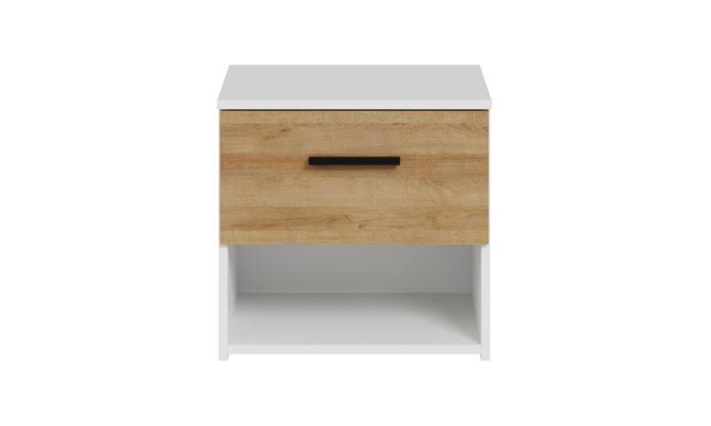 Opis Szafka nocna WAKATIPU to niewielki dodatek do sypialni, który może odmienić jej funkcjonalność. Podzielona na część z szufladą oraz otwartą przestrzeń tworzy miejsce na przechowywanie drobiazgów, takich jak leki, kosmetyki i książkę.Na blacie znajdzie się miejsce na telefon, budzik i lapkę nocną. Ustaw szafkę nocna WAKATIPU w towarzystwie innych mebli z kolekcji i stwórz spójną zabudowę sypialni. Mebel ma wymiary 45,4 cm szerokości, 44 cm wysokości oraz 41,3 cm głębokości Szafka nocna w połączeniu dekoru biały oraz Uni Wolfram szary Maksymalne obciążenie blatu do 40 kg Maksymalne obciążenie szuflady do 5 kg Wybrane elementy wzmocniono obrzeżem ABS Szczegóły produktu Informacje logistyczne Instrukcje montażu i karty bezpieczeństwa produktu Szafka nocna 50 cm z szufladą WAKATIPU Grafit/Biały Indeks: WTPK011-M245 WNFS-01 WANDA szafka nocna