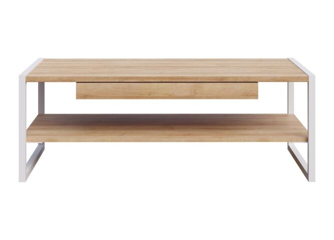 Opis Stolik kawowy z kolekcji CHESAPEAKE stanie się nieodłącznym elementem wystroju salonu w stylu skandynawskim lub modern classic. Pod prostokątnym blatem znajdziesz dodatkowe miejsce na pilot do telewizora, książki, czasopisma lub inne rzeczy, których potrzebujesz w pobliżu podczas relaksu na sofie. Drobiazgi ukryjesz w 1 szufladzie zamontowanej na prowadnicach kulkowych. Połącz stolik kawowy CHESAPEAKE z innymi elementami kolekcji i ciesz się wyjątkową aranżacją wnętrza. Wymiary: długość 111 cm, szerokość 60 cm, wysokość 40 cm Stolik wykonany w dekorze: Dąb Riviera / Biały Wybrane elementy mebla zabezpiecza odporne na uszkodzenia obrzeże ABS Komfort i bezpieczeństwo użytkowania zapewniają stabilne, białe nogi wykonane z metalu Maksymalne obciążenie blatu do 20 kg Maksymalne obciążenie półek do 5 kg Maksymalne obciążenie szuflad do 3 kg Szczegóły produktu Informacje logistyczne Instrukcje montażu i karty bezpieczeństwa produktu Stolik kawowy skandynawski na metalowych nogach 110x60 cm CHESAPEAKE Dąb Riviera/Biały Indeks: CFTT4241-M706 CHFS-05 CHOPIN stolik