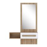 Opis Przedpokój z kolekcji ATTENTION to propozycja dla fanów minimalizmu oraz funkcjonalności. Kompaktowy mebel zapewni oszczędność miejsca oraz wygodne przechowywanie wszystkich niezbędnych rzeczy. Przedpokój ATTENTION wyposażony jest w lustro, praktyczną wnękę i szufladę do schowania drobiazgów, dzięki czemu może posłużyć również jako toaletka. Mebel wykończony w stylowym połączniu dekorów: Biały Połysk i Dąb Riviera Sprawdzi się w wielu stylach aranżacyjnych, zwłaszcza w przedpokojach nowoczesnych, skandynawskich oraz modern classic Wymiary: Szerokość: 89,8 cm, Wysokość: 178 cm, Głębokość: 25,8 cm Dzięki kompaktowym wymiarom, będzie pięknie prezentować się również w mniejszych pomieszczeniach Wybrane elementy mebla zabezpiecza odporne na uszkodzenia obrzeże ABS Maksymalne obciążenie blatu do 5 kg Maksymalne obciążenie szuflady do 3 kg Montaż do ściany zapewnia bezpieczeństwo użytkowania (okucia w zestawie) Szczegóły produktu Informacje logistyczne Instrukcje montażu i karty bezpieczeństwa produktu Przedpokój Indeks: ATND011-M743 ANFP-09 ANITA przedpokój