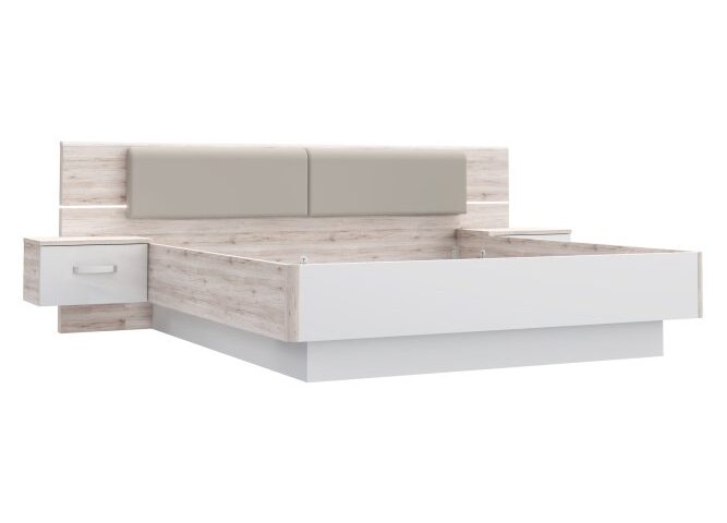 Łóżko z oświetleniem i szafkami nocnymi 180x200 cm RONDINO Dąb Piaskowy/Biały Indeks: RDNL1821BT-T30 RAFS-12 RADEK stelaż łóżka + szafki nocne