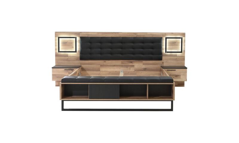 Łóżko z oświetleniem i szafkami nocnymi 180x200 cm SIRIUS CROWN Dąb Klepkowy/Dąb Czarny Indeks: SRCL1181B-C795 SNFŁ-05 SANDRA stelaż łóżka + szafki nocne