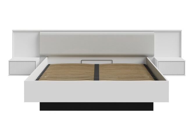 Opis Łóżko z pojemnikiem i szafkami nocnymi NEKTARIUS będzie funkcjonalnym i wyróżniającym się elementem wystroju Twojego mieszkania. Zintegrowane szafki możesz wykorzystać do przechowywania drobiazgów. Połącz z innymi meblami z kolekcji, aby stworzyć spójną aranżację wnętrza. Wymiary: szerokość 309 cm, wysokość 93 cm, głębokość 213,4 cm Mebel wykonany w efektownym połączeniu dekorów: Secret Grey / Czarny Możesz dokupić do łóżka praktyczne oświetlenie IZ54ST-WN03, które pozwoli Ci na wieczorne czytanie książki Szczegóły produktu Informacje logistyczne Instrukcje montażu i karty bezpieczeństwa produktu Łóżko z pojemnikiem i szafkami nocnymi 180x200 cm NEKTARIUS Secret Grey Indeks: NKRL2182-M759 NDFS-02 NADIA stelaż łóżka z podnoszonym wkładem i szafkami nocnymi