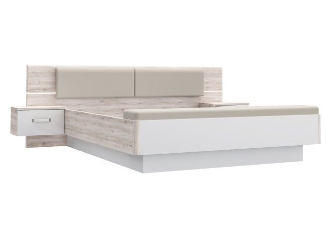Łóżko z oświetleniem i szafkami nocnymi 180x200 cm RONDINO Dąb Piaskowy/Biały Indeks: RDNL1811BT-T30 RAFS-11 RADEK stelaż łóżka + szafki nocne