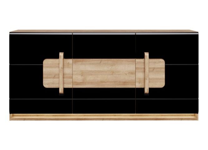 Opis Komoda z kolekcji ATTENTION dopełni każde mieszkanie urządzone w stylu MODERN. Mebel posiada szuflady (1) i półki (4), dzięki czemu zmieścisz wszystkie niezbędne przedmioty. Wbudowane oświetlenie LED doda bryle uroku i sprawi, że pomieszczenie będzie wyglądało efektownie.Na blacie komody wyeksponujesz zdjęcia, kwiaty i pamiątki rodzinne, a całą aranżację wnętrza możesz dodatkowo uzupełnić o pozostałe elementy kolekcji ATTENTION. Komoda w efektowym połączeniu dekorów Dąb Riviera i Czarny wysoki połysk / Dąb Riviera Mebel o wymiarach: szerokość 194.6 cm x wysokość 91.6 cm x głębokość 41.5 cm, z różnymi opcjami przechowywania Nóżki typu ślizgacz chronią podłogę przed zarysowaniami Maksymalne obciążenie blatu do 20 kg Maksymalne obciążenie półek do 5 kg Maksymalne obciążenie szuflad do 5 kg Szczegóły produktu Informacje logistyczne Instrukcje montażu i karty bezpieczeństwa produktu Komoda Indeks: ATNK231B-M984 ANFK-03 ANITA komoda